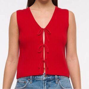Abercrombie & Fitch Vivid Red Tie Front V-Neck Sweater Vest
